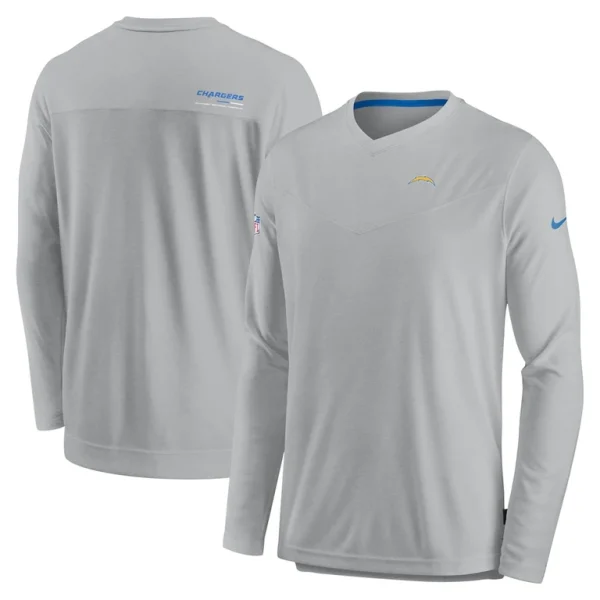 Los angeles chargers nike sideline coach chevron lock up long sleeve v neck performance t shirt Gray