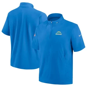 Los angeles chargers nike sideline coach short sleeve hoodie quarter zip jacket Powder blue