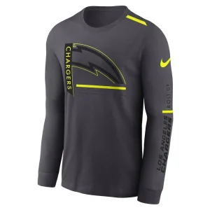 Los angeles chargers nike volt performance long sleeve t shirt anthracite Multi M