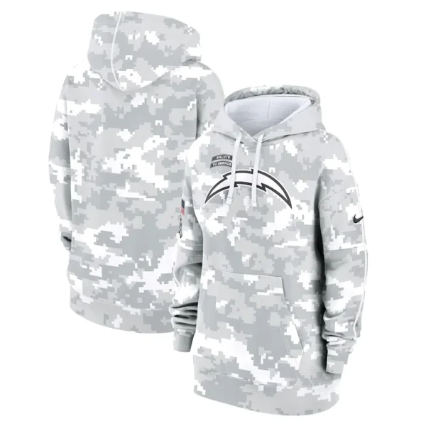 Los angeles chargers nike womens 2024 salute to service club fleece oversized pullover hoodie Arctic camo
