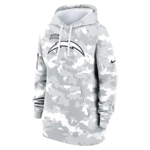 Los angeles chargers nike womens 2024 salute to service club fleece oversized pullover hoodie Arctic camo S