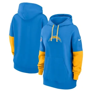 Los angeles chargers nike womens 2024 sideline essential fleece pullover hoodie Powder blue