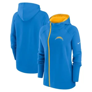 Los angeles chargers nike womens asymmetrical raglan full zip hoodie Powder blue