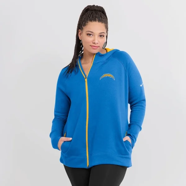 Los angeles chargers nike womens asymmetrical raglan full zip hoodie Powder blue L