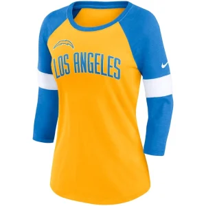 Los angeles chargers nike womens football pride raglan 34 sleeve t shirt Heather goldheather powder blue S