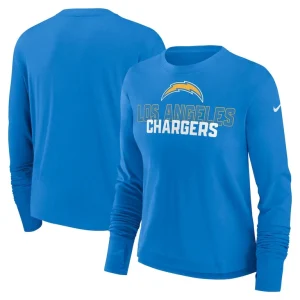 Los angeles chargers nike womens modest crop performance long sleeve t shirt Powder blue
