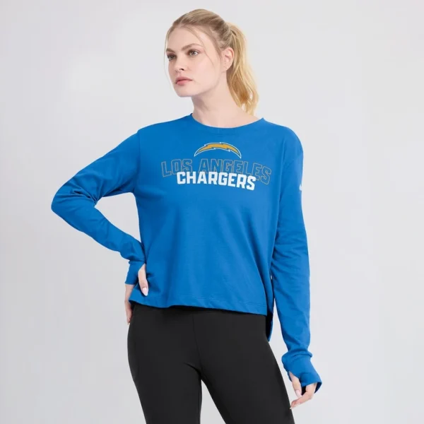 Los angeles chargers nike womens modest crop performance long sleeve t shirt Powder blue L