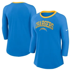 Los angeles chargers nike womens raglan 34 sleeve t shirt Powder blue