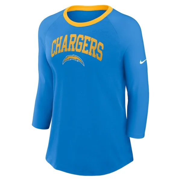 Los angeles chargers nike womens raglan 34 sleeve t shirt Powder blue S