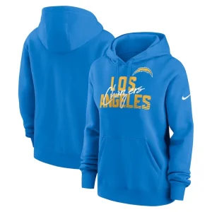 Los angeles chargers nike womens wordmark club fleece pullover hoodie Powder blue