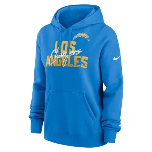 Los angeles chargers nike womens wordmark club fleece pullover hoodie Powder blue S