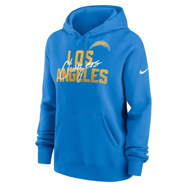 Los angeles chargers nike womens wordmark club fleece pullover hoodie Powder blue S