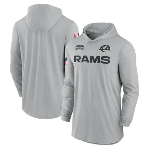 Los angeles rams nike 2024 salute to service lightweight performance long sleeve hooded t shirt Gray