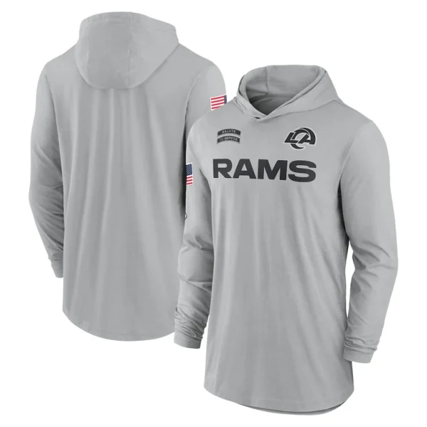 Los angeles rams nike 2024 salute to service lightweight performance long sleeve hooded t shirt Gray