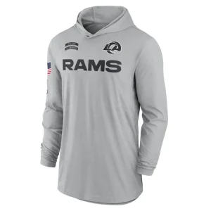 Los angeles rams nike 2024 salute to service lightweight performance long sleeve hooded t shirt Gray M
