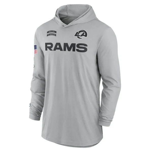 Los angeles rams nike 2024 salute to service lightweight performance long sleeve hooded t shirt Gray M