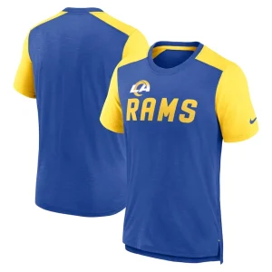 Los angeles rams nike color block team name t shirt Heathered royalheathered gold