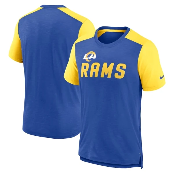 Los angeles rams nike color block team name t shirt Heathered royalheathered gold