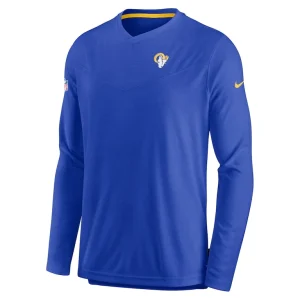 Los angeles rams nike sideline coach chevron lock up long sleeve v neck performance t shirt Royal M
