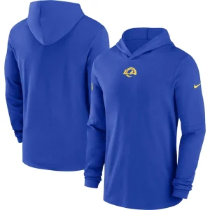 Los angeles rams nike sideline performance long sleeve hoodie t shirt Royal