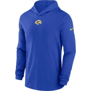 Los angeles rams nike sideline performance long sleeve hoodie t shirt Royal M