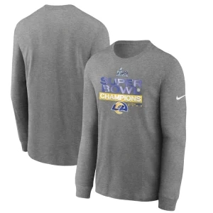 Los angeles rams nike super bowl lvi champions locker room trophy collection long sleeve t shirt Heathered charcoal