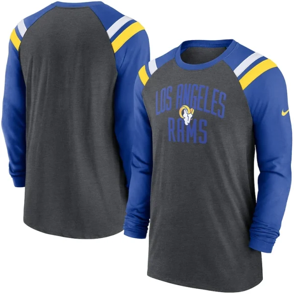 Los angeles rams nike tri blend raglan athletic long sleeve fashion t shirt Heathered charcoalroyal