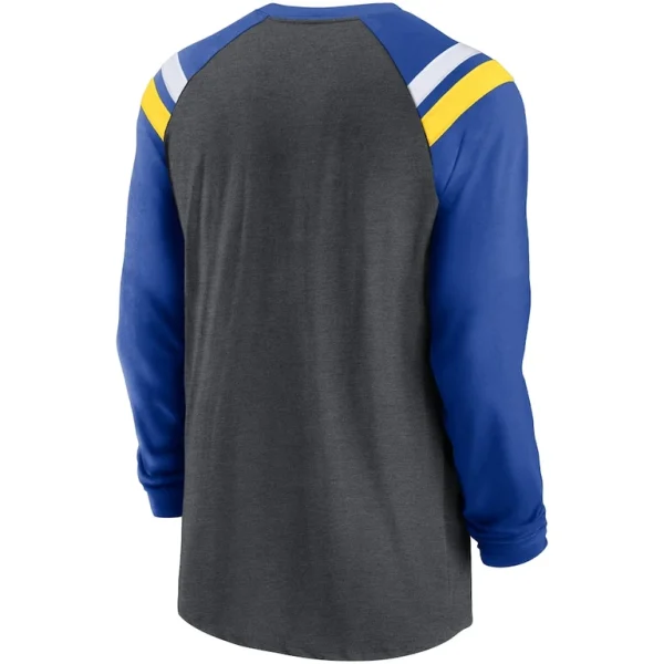 Los angeles rams nike tri blend raglan athletic long sleeve fashion t shirt Heathered charcoalroyal L