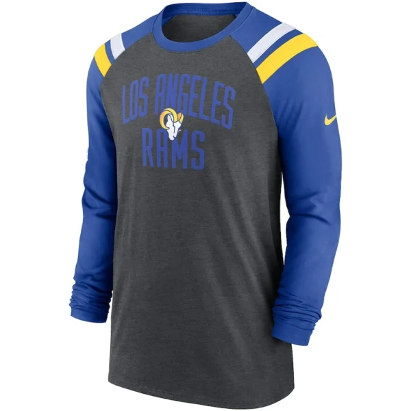 Los angeles rams nike tri blend raglan athletic long sleeve fashion t shirt Heathered charcoalroyal M