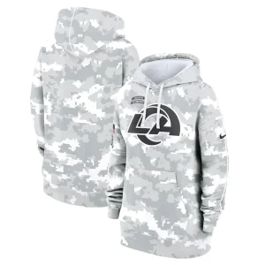 Los angeles rams nike womens 2024 salute to service club fleece oversized pullover hoodie Arctic camo