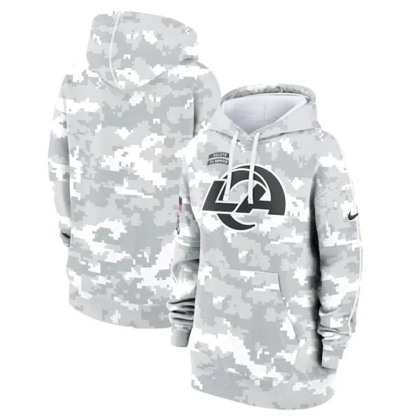 Los angeles rams nike womens 2024 salute to service club fleece oversized pullover hoodie Arctic camo