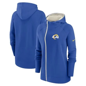 Los angeles rams nike womens asymmetrical raglan full zip hoodie Royal