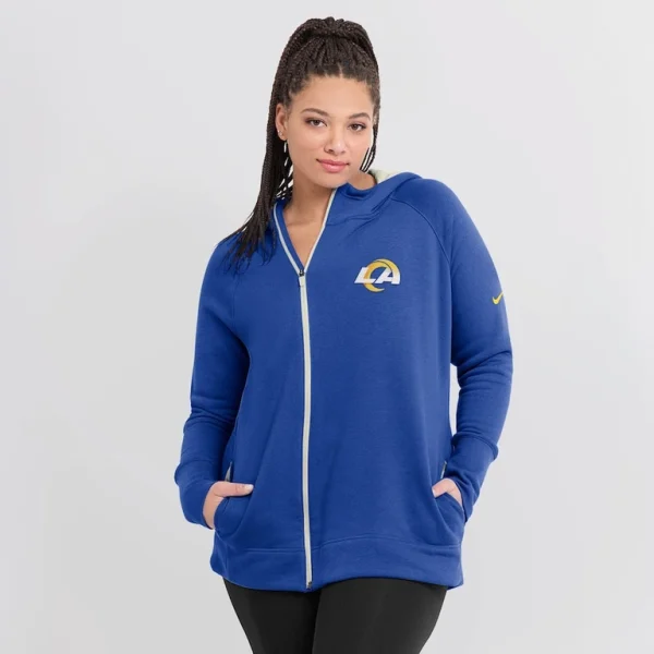 Los angeles rams nike womens asymmetrical raglan full zip hoodie Royal L