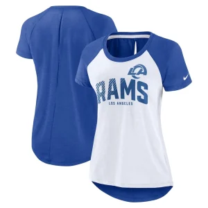 Los angeles rams nike womens back slit lightweight fashion t shirt Whiteheather scarlet