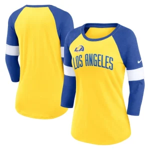 Los angeles rams nike womens football pride raglan 34 sleeve t shirt Heather goldheather royal