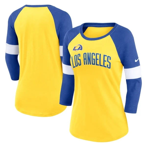 Los angeles rams nike womens football pride raglan 34 sleeve t shirt Heather goldheather royal