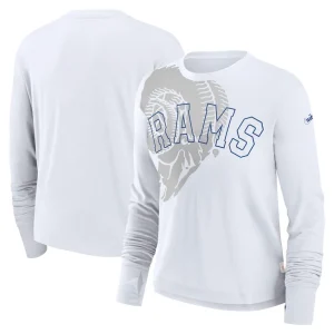 Los angeles rams nike womens layered logo cropped long sleeve fashion t shirt White