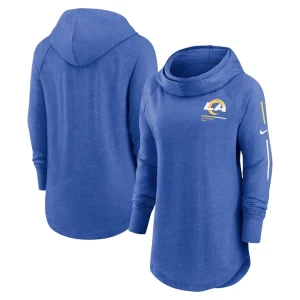 Los angeles rams nike womens minimal statement lightweight raglan funnel neck pullover hoodie Royal