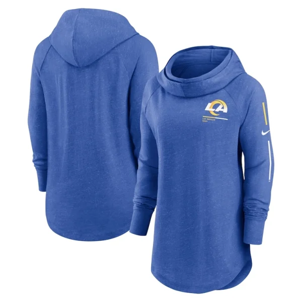 Los angeles rams nike womens minimal statement lightweight raglan funnel neck pullover hoodie Royal