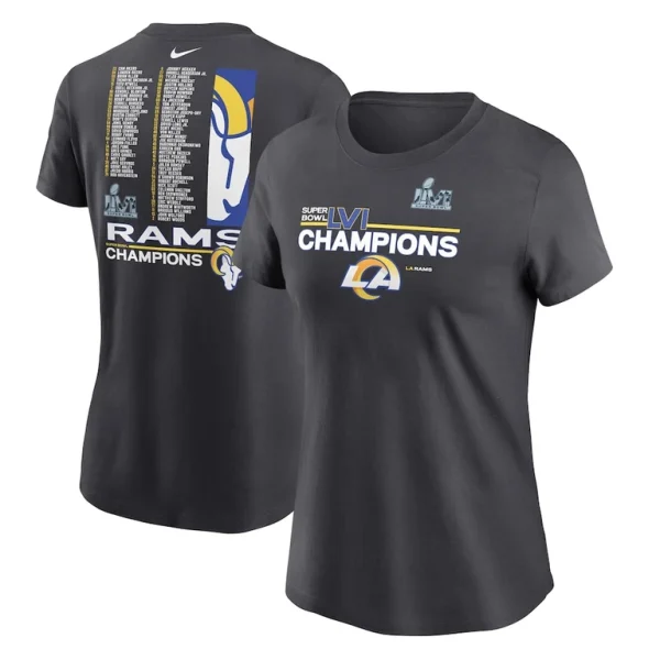 Los angeles rams nike womens super bowl lvi champions roster t shirt anthracite Multi