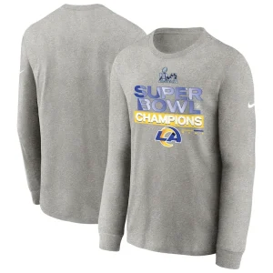 Los angeles rams nike youth super bowl lvi champions locker room trophy collection long sleeve t shirt Heathered gray