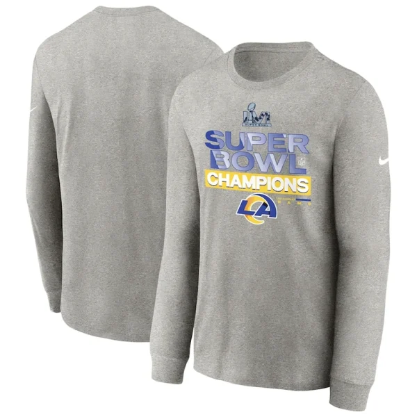 Los angeles rams nike youth super bowl lvi champions locker room trophy collection long sleeve t shirt Heathered gray