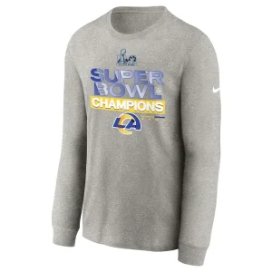 Los angeles rams nike youth super bowl lvi champions locker room trophy collection long sleeve t shirt Heathered gray Yth M