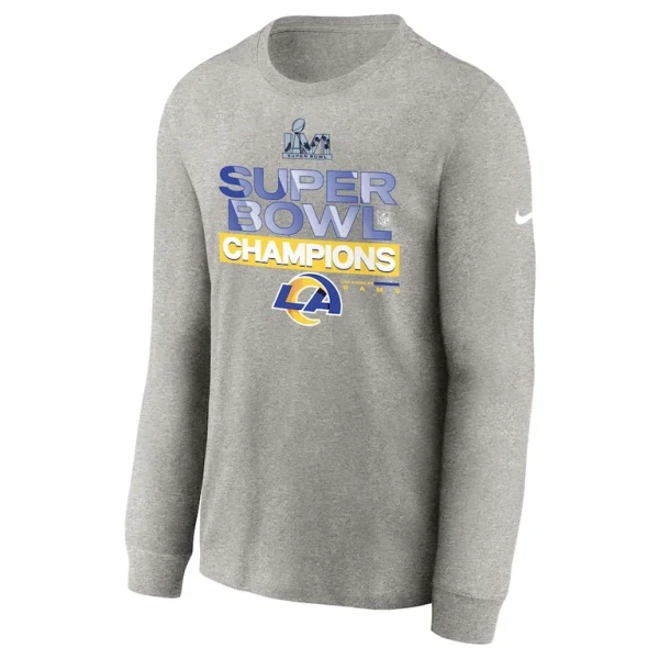 Los angeles rams nike youth super bowl lvi champions locker room trophy collection long sleeve t shirt Heathered gray Yth M
