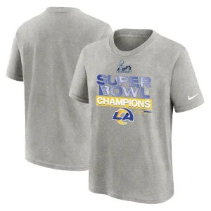 Los angeles rams nike youth super bowl lvi champions locker room trophy collection t shirt Heathered gray