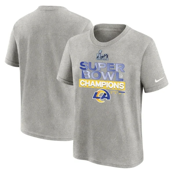 Los angeles rams nike youth super bowl lvi champions locker room trophy collection t shirt Heathered gray