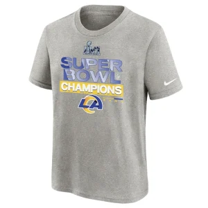 Los angeles rams nike youth super bowl lvi champions locker room trophy collection t shirt Heathered gray Yth M
