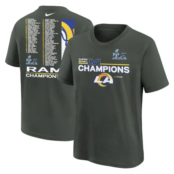 Los angeles rams nike youth super bowl lvi champions roster t shirt anthracite Multi