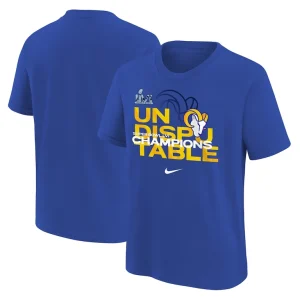 Los angeles rams nike youth super bowl lvi champions slogan t shirt Royal