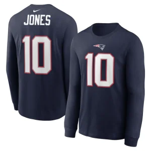 Mac jones new england patriots nike player name number long sleeve t shirt Navy